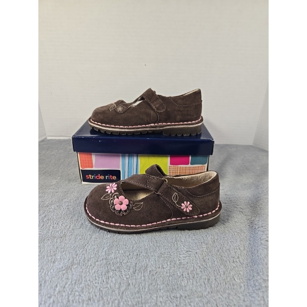 Stride Rite Miranda Brown Baby Suede Floral Mary Jane Shoes 8.5W CG35727F